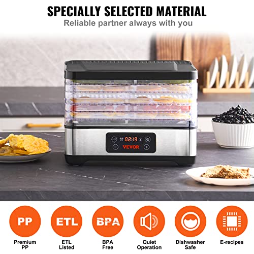 VEVOR Food Dehydrator Machine, 5-Tray Fruit Dehydrator, 300W Electric Food Dryer w/Digital Adjustable Timer & Temperature for Jerky, Herb, Meat, Beef, Fruit, Dog Treats and Vegetables, ETL Listed by VEVOR - Image 6