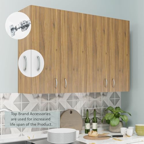 Image of VIKI Furniture |Pivot Modular Kitchen Wall Cabinet - 4 Door Cabinet | Space Saving Rack for Spices | DIY Home Storage Cupboard (Brussel Walnut - 30D x 160W x 80H cm) | 1 Year Warranty