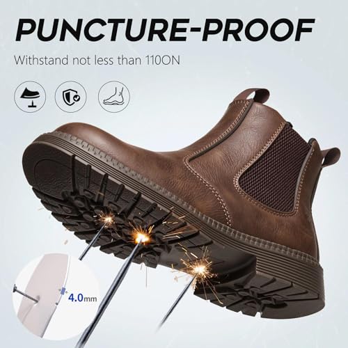Image of Unisex-Adults Steel Toe Chelsea Boots, Men's Industrial Construction Shoes, Waterproof, Lightweight, Comfortable, Non-slip Safety Boots