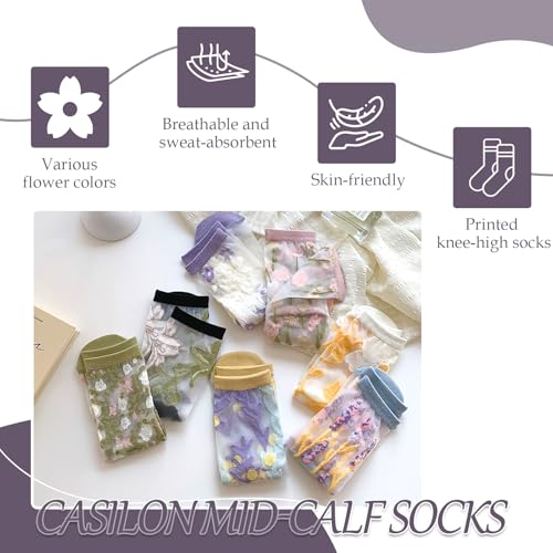 Womens Sheer Socks,Summer Vintage Floral Mesh Socks,Lace Elastic Cottagecore Glass Silk Sock3