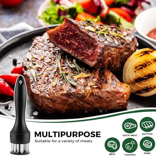 Image of Meat Tenderizer Tool, Stainless Steel Needle Ultra Sharp 24 Blades, Better Tool for Tenderizing Beef Chicken Steak Veal Pork Poultry BBQ & Marinade Than Hammer Mallet (Multi (Black & White))