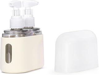Mini Shampoo Dispenser Portable Travel Bottle Set, Reusable Travel Bottles for Toiletries, Leak Proof Containers with Labels, for Toiletries Shampoo (Beige,2)