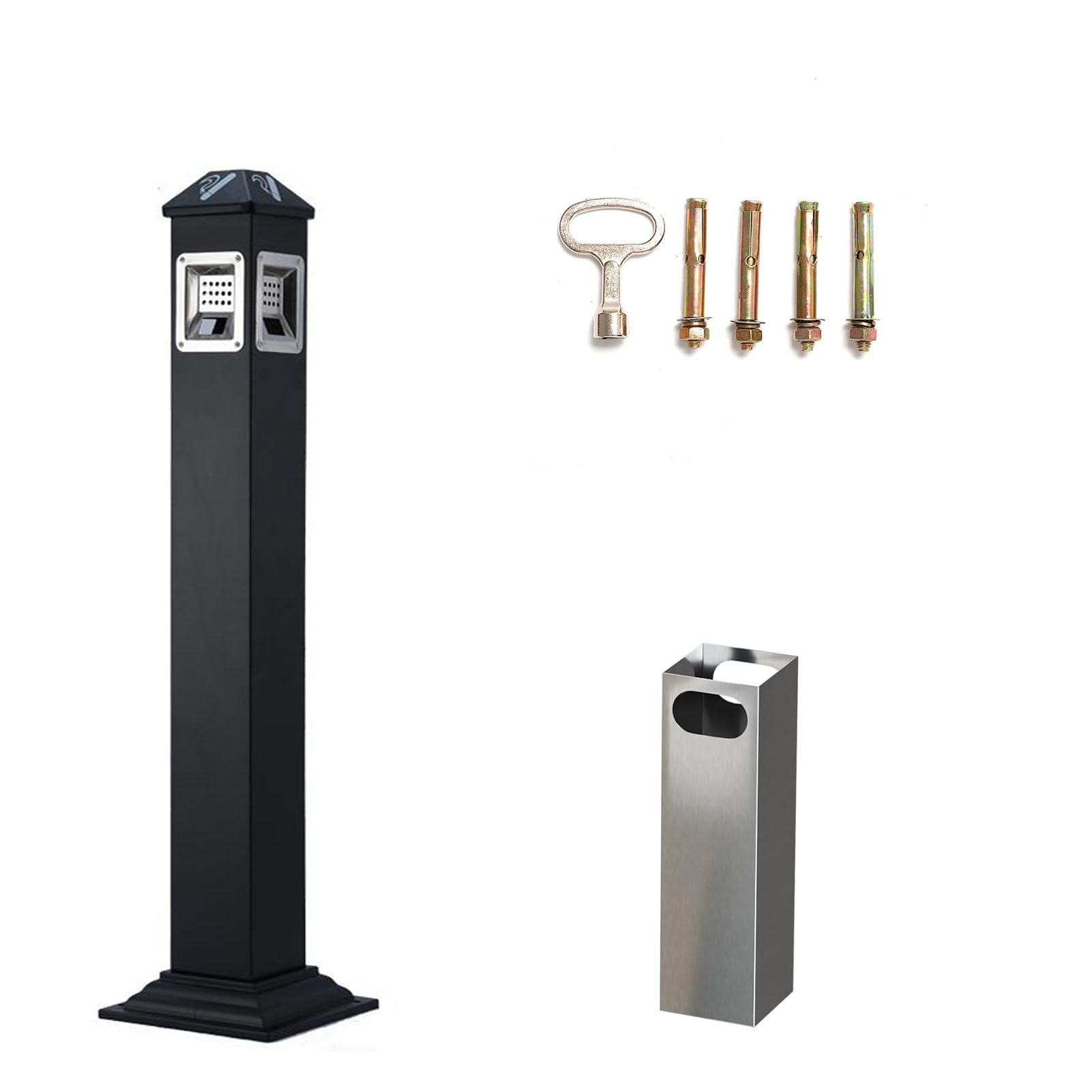 Portacenere da esterno in acciaio inossidabile con secchio interno – Design moderno per giardini, terrazze, pub, uffici e uso domestico (base fissabile)