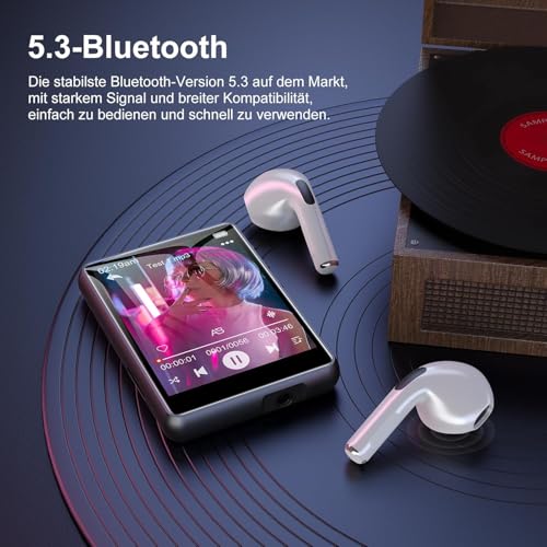 Swofy Lettore MP3 Da 64 Gb Bluetooth 5.3 Hifi Music Player, Lettore MP3 Touch Screen Da 2,4 Pollici Con Registratore Altoparlante, Radio Fm, Supporto Per Espansione Fino A 128 Gb (Nero) - 7