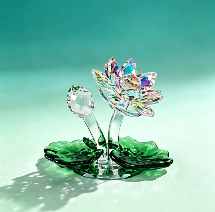 Kristalllotus-Figur, Tischdekoration, facettierte Kristallblume, dekorative Statue für Wohnzimmer, Schlafzimmer, Schreibtisch, Regal, Heimdekoration, Geschenk