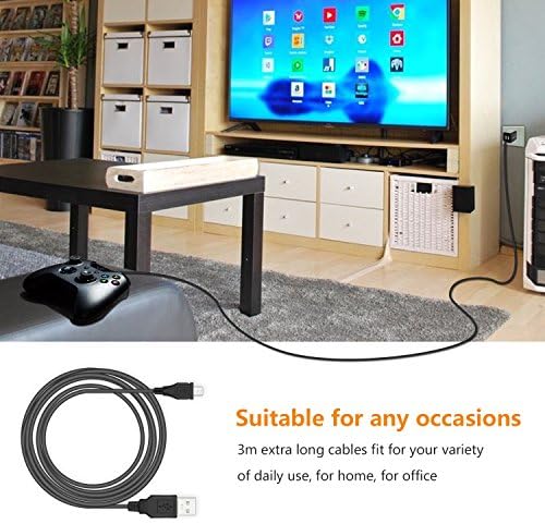 LeSB 3M Micro USB Extra Long Charger Cable for Playstation 4 Controllers Charging Cable for PS4 Controller