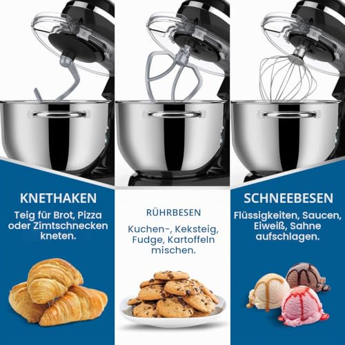 Vospeed Küchenmaschine 6.2L, Elektrischer Standmixer mit 6 Geschwindigkeiten, Knetmaschine zum...