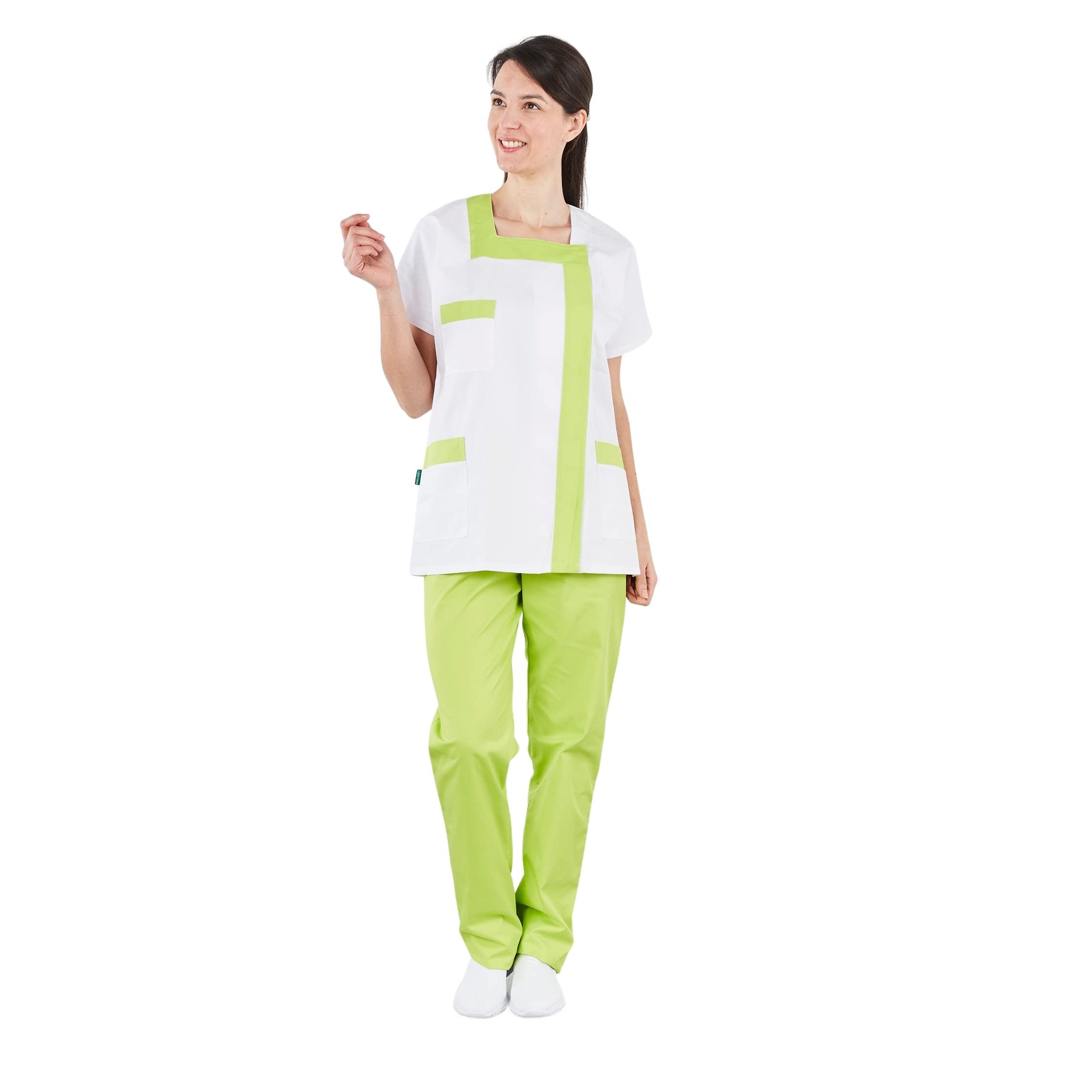Hurry Jump Blouse Médicale Femme Infirmière Aide Soignante Col Carré Fermeture Pression 3 Poches