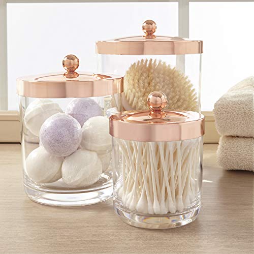 STORi Premium Quality Clear Plastic Apothecary Jars with Rose Gold Lids | Set of 3