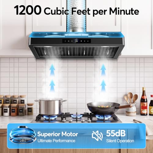 Image of Black 30 Inch Under Cabinet Range Hood 1200 CFM, Hook Design