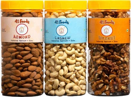 41 FOODS Premium Dry Fruits & Nuts Combo of Healthy Fresh Raw Whole Cashew Real Californian Almond Californian Walnut Kernal (150gm x 3) 450g | Badam Kaju Akhrot | Nutritious & Delicious Mixed Dry Fruit Jar Pack Anytime Snacks Rich in Protein, Omega- (B0B59R926T) Amazon Price History, Amazon Price Tracker