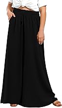Lastshe Women's Plus Size Pants Wide Leg High Waist Flowy Casual Palazzo Flared Lounge Trousers Culottes with Pockets