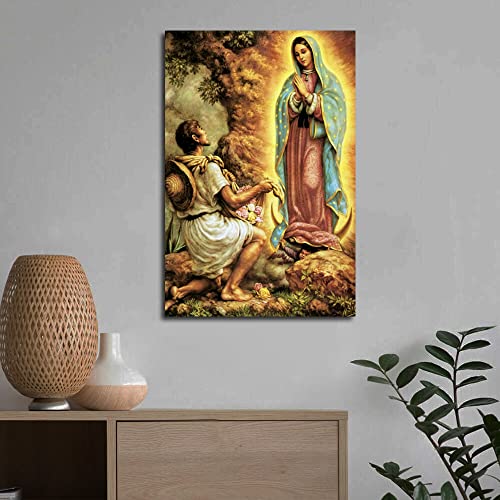 Virgen De Guadalupe And Juan Diego Oil Paintings Our Lady Of Guadalupe Religious Art Poster Wall Art Home Wall Decorations For Living Room Bedroom Canvas Prints 16×24Inch(40×60Cm) #TOP6