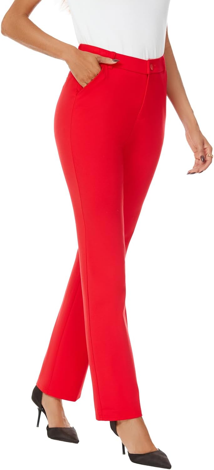 iChosy Women's Stretchy Straight Leg Dress Work Pants Business Office Casual Slacks with Pockets - Image 9