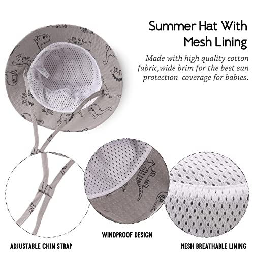 Dinosaur Baby Boys Sun Hat Cotton Toddler Girls Bucket Hats Summer Sun Protect Cap For Kids (Gray Dinosaur, 18.9"(6-12 Months)) #TOP4
