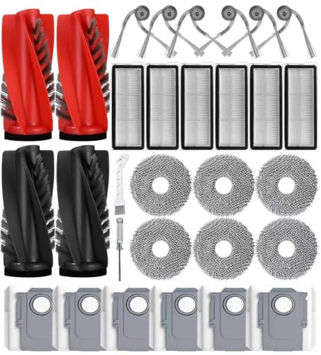 BaBuzom Kit d'accessoires pour Roborock Qrevo S5V/Qrevo Curv/Curv S5X/Qrevo Edge/Edge S5A Aspirateur, 2 Brosse Principale, 6 Sacs à Poussière, 6 Filtre, 6 Serpillères, 6 Brosse Latérale