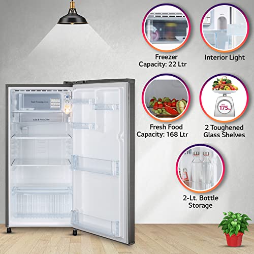 Image of LG 190 L 2 Star Direct-Cool Single Door Refrigerator Appliance (?GL-B199ODSC, Dazzle Steel, Fast Ice Making, 2022 Model)