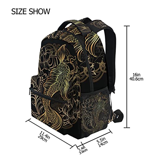 Asian Spiritual Gold Koi School Backpack Bookbag For Boys Girls Teens Casual Travel Bag Computer Laptop Daypack #TOP1