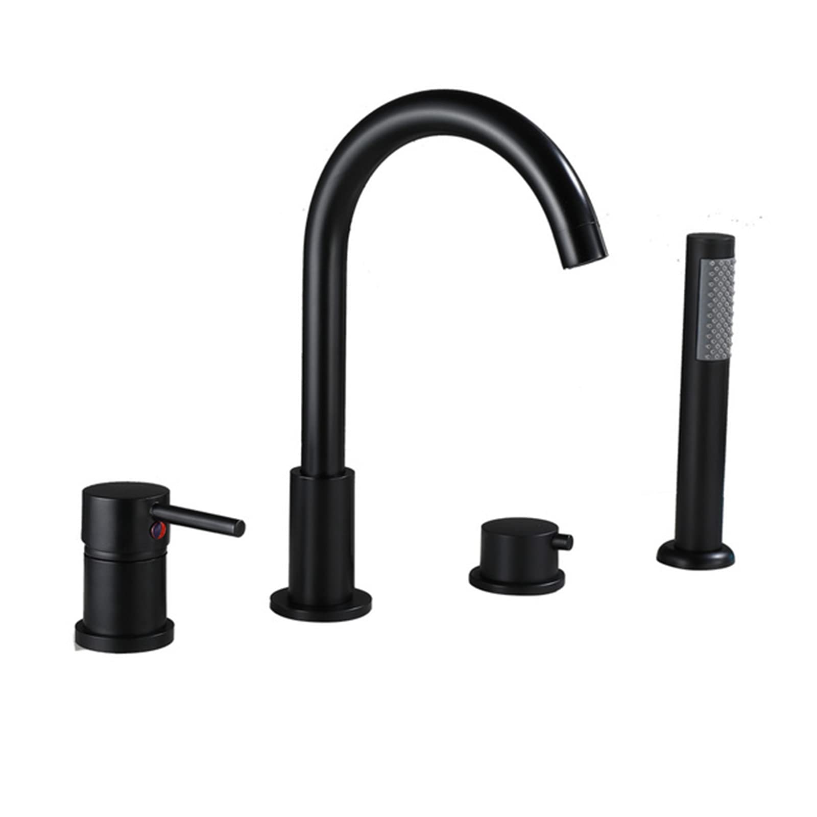 Pinchu Black Deck Mount Bathtub Faucet With Hand Shower 4 Hole Tub Faucet 2 Handle Tub Filler Faucet Bathroom Tub Mixed Tap Modern Style Bathroom Tub Faucet With Gooseneck Spout,