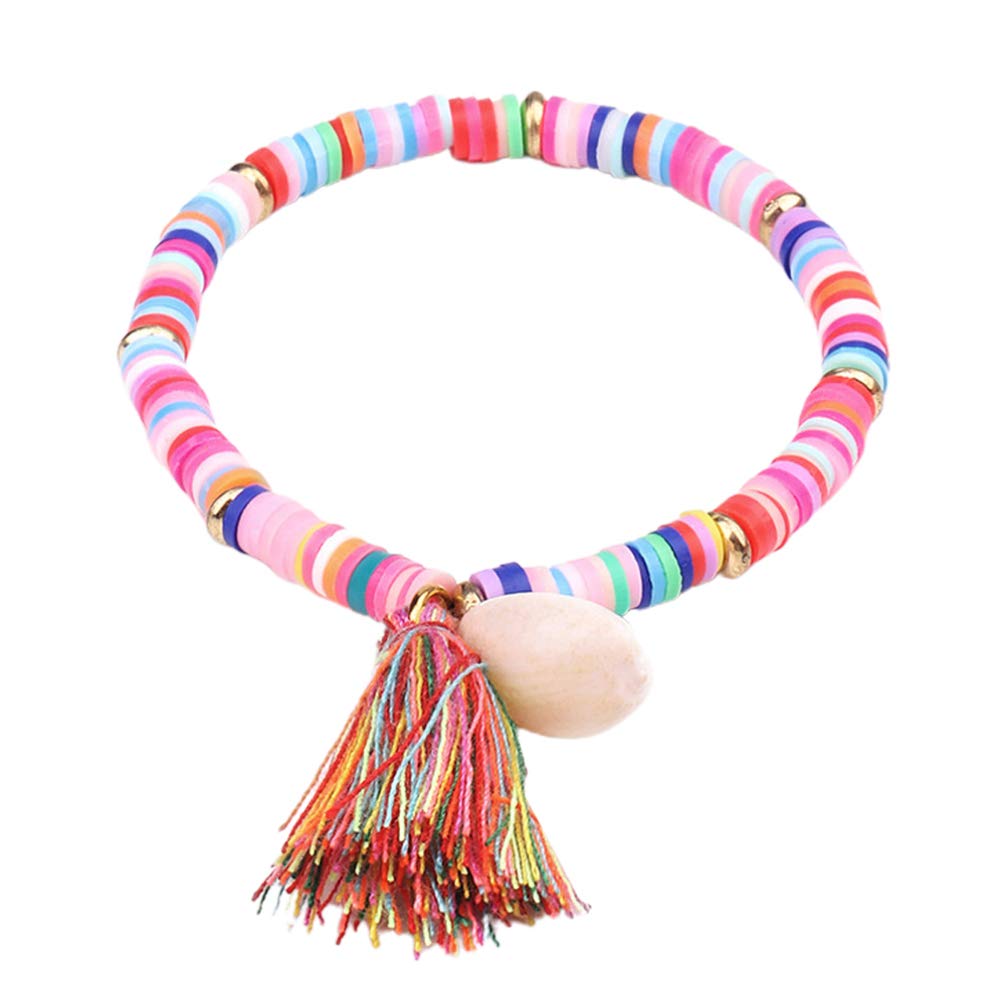 XANAYXWJ Heishi Surfer Braccialetti in Argilla Arcobaleno con Disco in Vinile con Perline Bracciale Estivo da Spiaggia per Amicizia in polimero