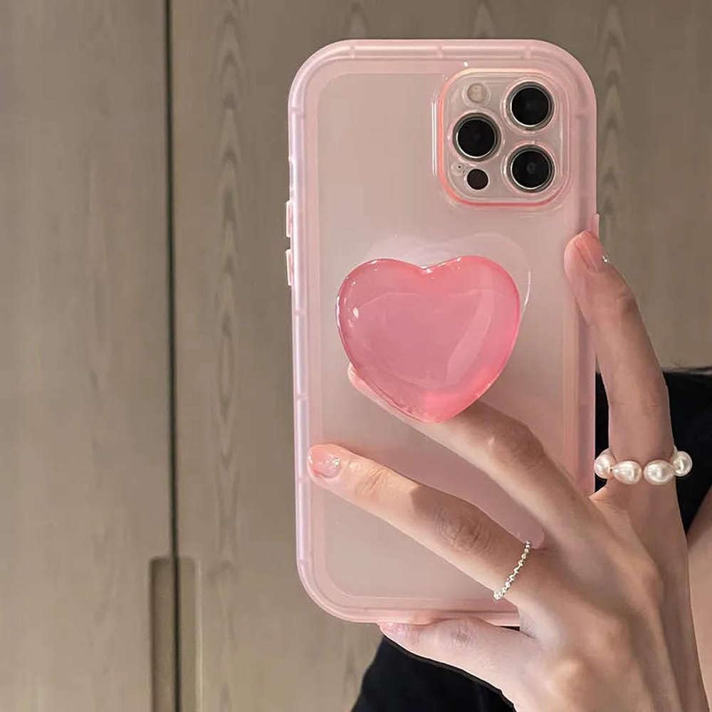Funda Transparente Suave con Soporte y diseño de corazón en Color Rosa gelatina para iPhone X, XR, XS, 11, 12, 13, 14 y 15 Pro MAX, Color Rosa, para iPhone 13