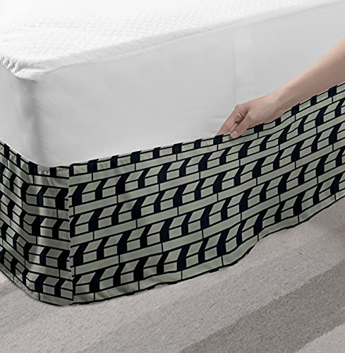 Lunarable Abstract Elastic Bed Skirt, Geometric Cubic Style Square Shapes Arrow Style Continuous Motif, Wrap Around Fabric Bedskirt Dust Ruffle For Bedroom, King, Charcoal Grey Slate Brown #TOP2