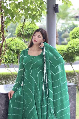 Image of KD Women's Floral Printed Georgette Anarkali Kurta Set With Dupatta, Traditional Salwar Suit, Long Sleeve Ethnic Dress