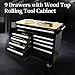 Heavy Duty Rolling Tool Chest with 9-Drawer Wood Top Tool Cart Mechanic Tool Box with Wheels Tool Storage Cabinet Mobile Workbench Tool Bench for Garage, Warehouse, Workshop, Repair Shop (Black)
