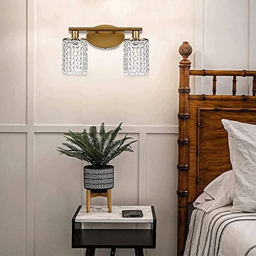 Iluminación de espejo de baño con cristal E14 y aplique de metal dorado 7