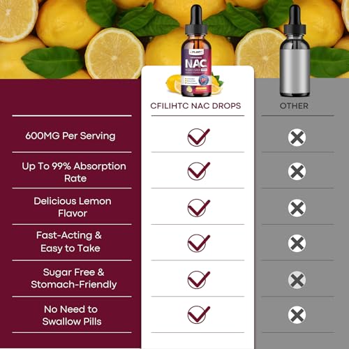 Image of Liposomal Liquid NAC Supplement N-Acetyl Cysteine Drops, N Acetyl Cysteine 600mg with Glutathione, Resveratrol & Zinc for Adults & Kids Liver Lung Antioxidant Immune & Skin Health, Lemon 2 Fl Oz
