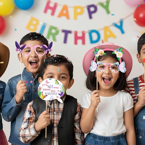 Image of Party Propz Butterfly Theme Props for Birthday Decoration - 17 Pcs Butterfly Theme Photo Props,Birthday Decoration Kit for Girls, Photo Booth Props for Kids