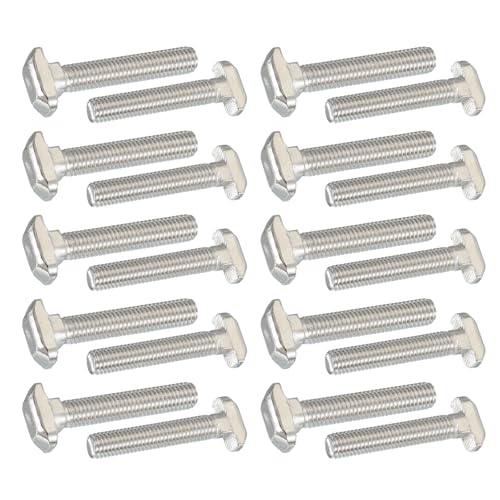 Image of PATIKIL M8 x 43 mm Thread T-Slot Bolts, 20 Pcs Drop-in Bolt Hammer Head T-Bolt Standard 8 mm Sliding Screw Stud for 40 Series Aluminum Extrusion Profile, Silver