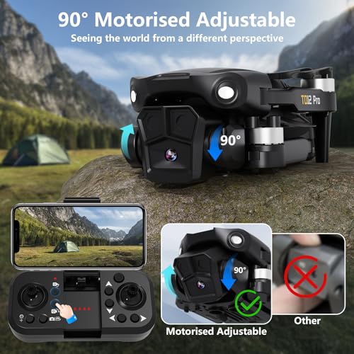 Drohne mit Kamera 1080P, Drone mit Bürstenlosem Motor Höhenlage Halten Kopfloser Modus 2 Kameras Faltbare FPV Drohnen RC Quadcopter für Anfänger TD12Pro – Bild 5