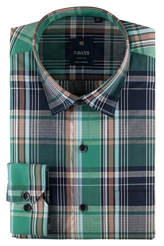 Image of 7-DAYS Men's Premium Check Shirt - 100% Cotton, Tailored Fit (Between Slim & Regular), Full Sleeve, with Pocket - Smart Office & Casual Look