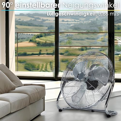 Echos Bodenventilator | Ø46 cm | 102 m³/min Luftdurchsatz | 1.250 U./min | 3 Geschwindigkeitsstufen | Power Windmaschine | Luftkühler | Standlüfter | Raumkühler | Ventilator (Vollmetall) 4