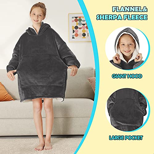 yescool Wearable Blanket Sweatshirt Kids, Oversized Blanket Hoodie with Sherpa for Kids, Youth, Boys, Girls, Portable Warm Travel Pillow, Teen Wearable Blanket - Image 6