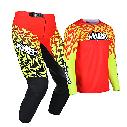 Willbros Jugend Jersey Hose Kombination Kinder MX Motocross Ausrüstungsset Rennbekleidung Off-road MTB ATV Motorrad Mädchen Rot YM