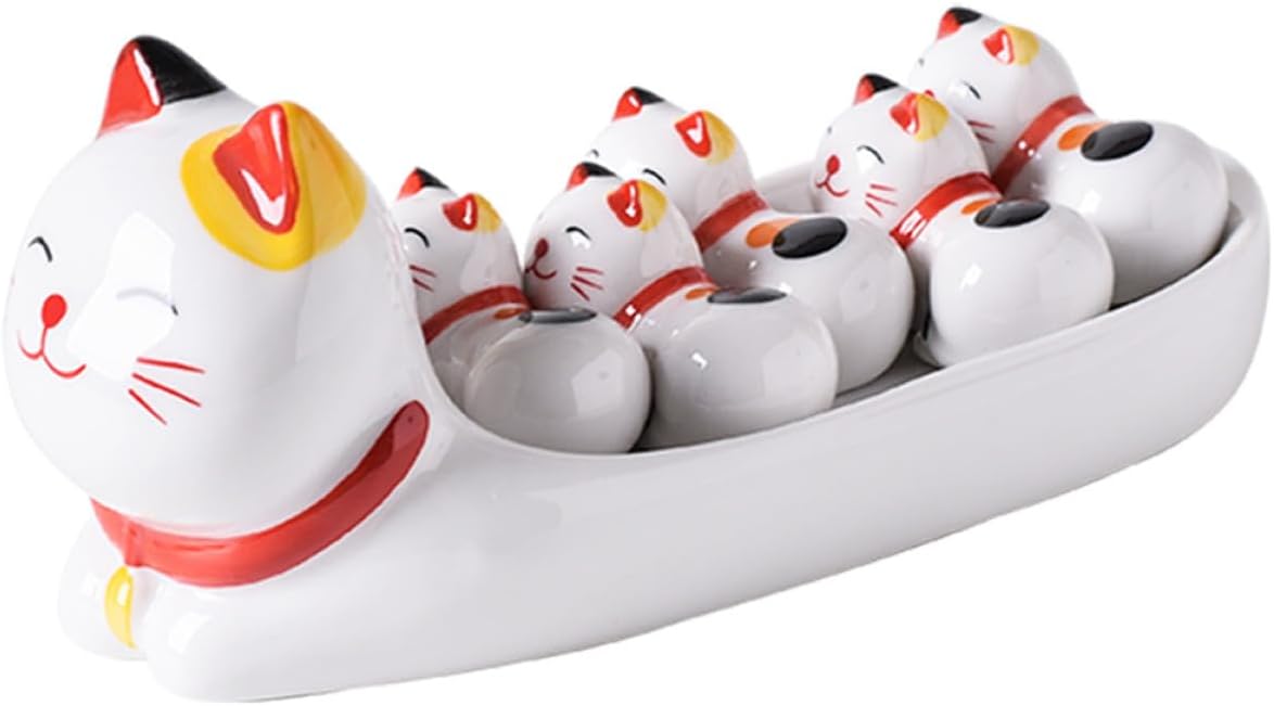SHERCHPRY Ceramic Cat Shape Chopstick Rest and Practical Cutlery Stand Set, Household Storage Holder, Dishwasher Safe Kitchen Utensil Organizer for Dining Table