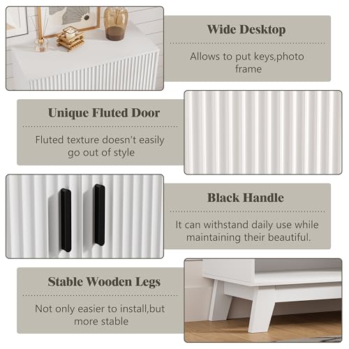 Image of Shoe Cabinet Storage for Entryway with Doors, 5 Tier Fluted Shoe Organizer with Adjustable Shelves, Entryway Shoe Storage with Wooden Legs, Freestanding Hidden Shoe Rack for Front Door Entrance, White