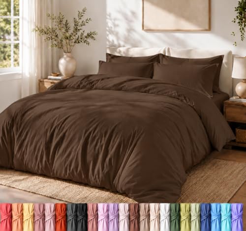 Bettbezug für King-Size-Bett, 3-teilig, Polyester mit Reißverschluss, Braun – Ansicht 1