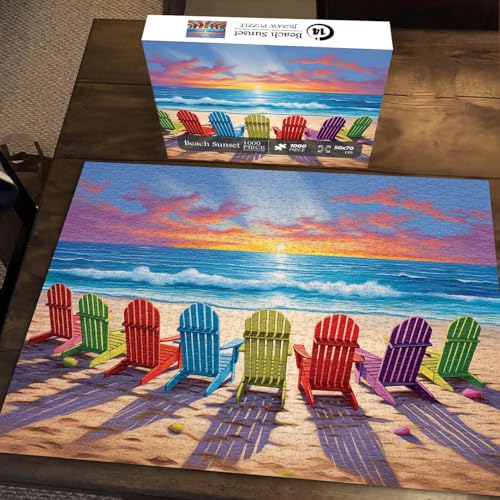 Image of iDream 1000 Pieces Jigsaw Puzzle - Artistic 3D Design, Colorful Wall Decor, Challenging Puzzle Gift for Friends & Family (Beach Sunset)