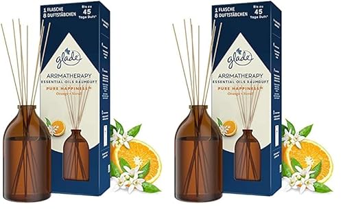 Glade Aromatherapy Essential Oils Raumduft, Pure Happiness, Orange + Neroli, Raumduft Stäbchen für ätherische Öle, 80ml (Packung mit 2)