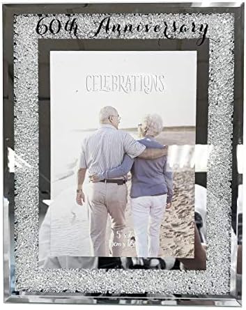 60th Wedding Anniversary Photo Frame Diamond Mirror Glass Crystal Diamante Gift