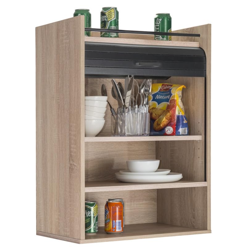SIMMOB Meuble de Cuisine Chêne Rideau Noir ou Blanc 4 Niches 54 x 76.6 x 35,4 cm - Noir