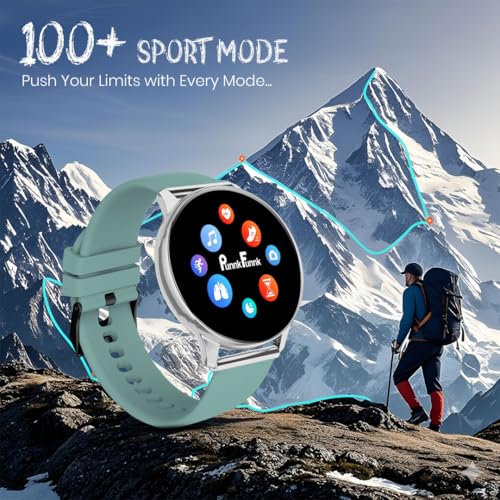 Image of PunnkFunnk Active 2 Smartwatch with 1.39 inch HD Round Display, Bluetooth Calling, Heart Rate & SPO₂ Monitor, 100+ Sports Modes, IP67, Long Battery Life for Men & Women (Light Green)