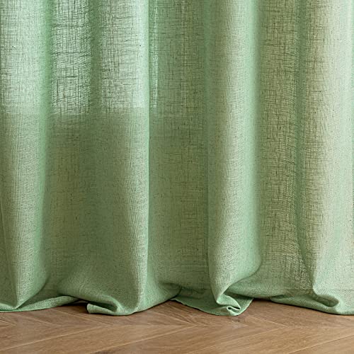 EMEMA Transparent Linen Curtains with Eyelets Translucent Curtain Modern Sailing Curtains for Balcony Doors Suitable for Living Room Bedroom 2 Panels 140 x 200 cm Green - Image 4
