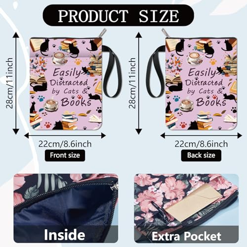 CRASPIRE Cat Book Covers Words Book Sleeve Pink Book Protector for Paperbacks Washable Fabric Cloth Book Cover with Zipper and Extra Sleeve Pocket for Book Lovers Classmate Gifts - Image 2