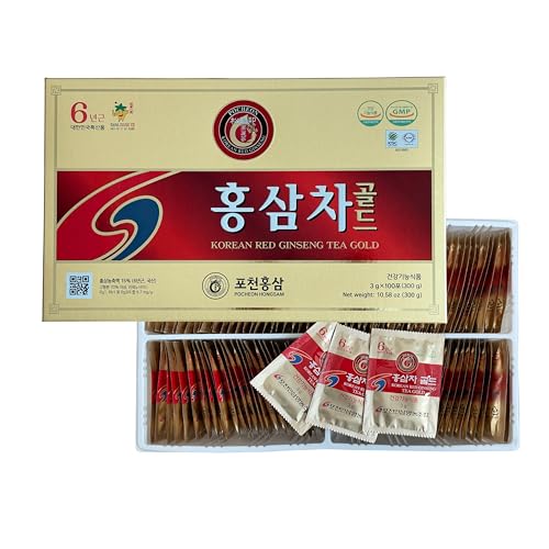 Pocheon 300g(10.6oz) Korean 6Years Panax Red Ginseng Root Extract Tea Gold 100 Tea Bags 15% Ginseng Extract Natural Immune Support