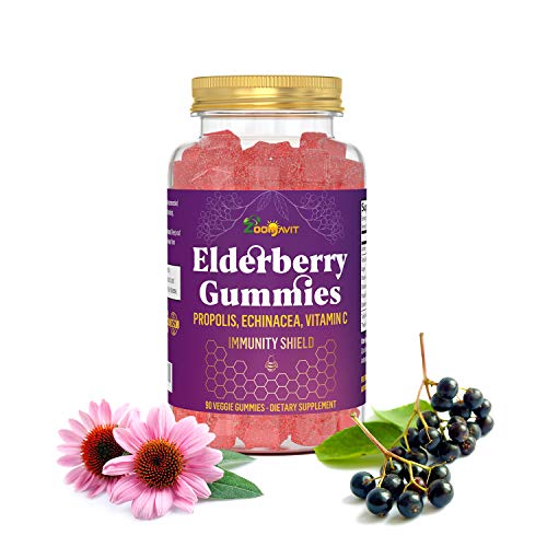 Elderberry Gummies with Vitamin C, Echinacea, Propolis - Immune Support Gummy for Kids, Adults - Sambucus Black Elderberry Extract Immunity Booster (90 Count)
