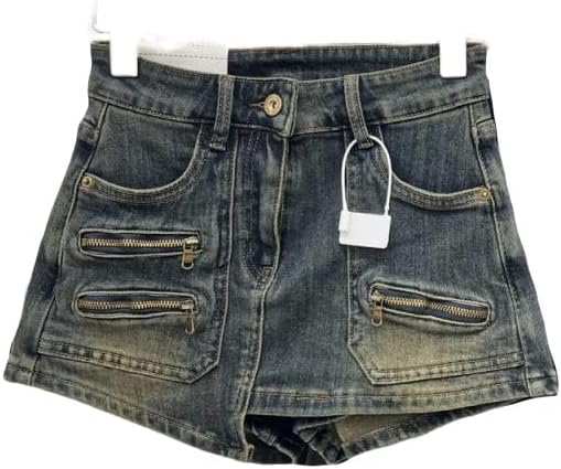 JYHBHMZG Korean Retro Summer High-Waist Denim Shorts Women's Slimming Elastic Hip Denim Shorts